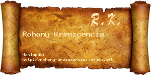 Rohony Kreszcencia névjegykártya